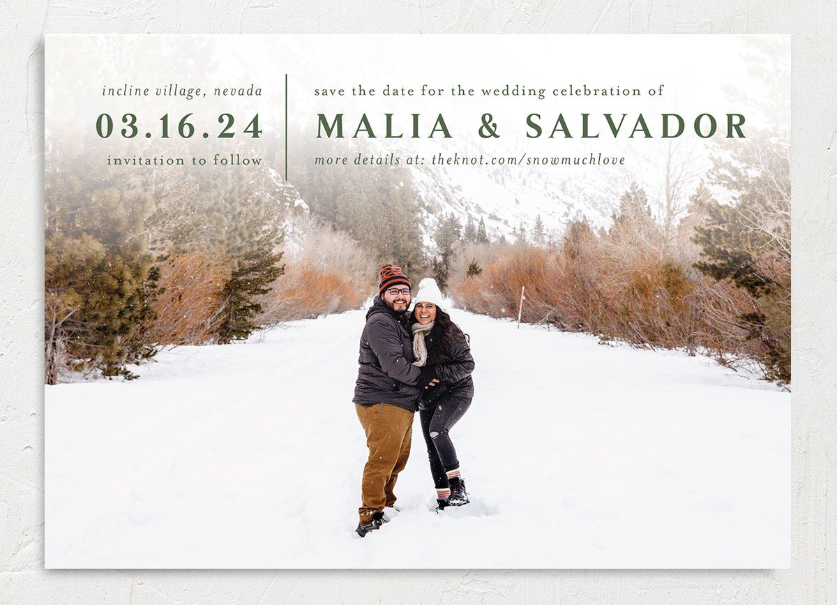 Etched Mountains Save The Date Cards front in Green