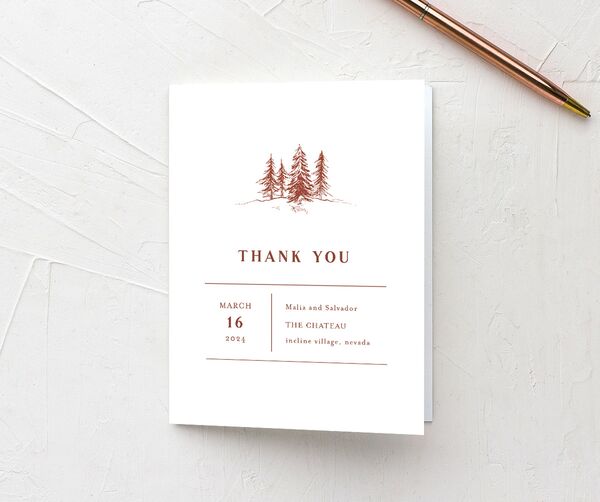 Etched Mountains Thank You Cards front in Red