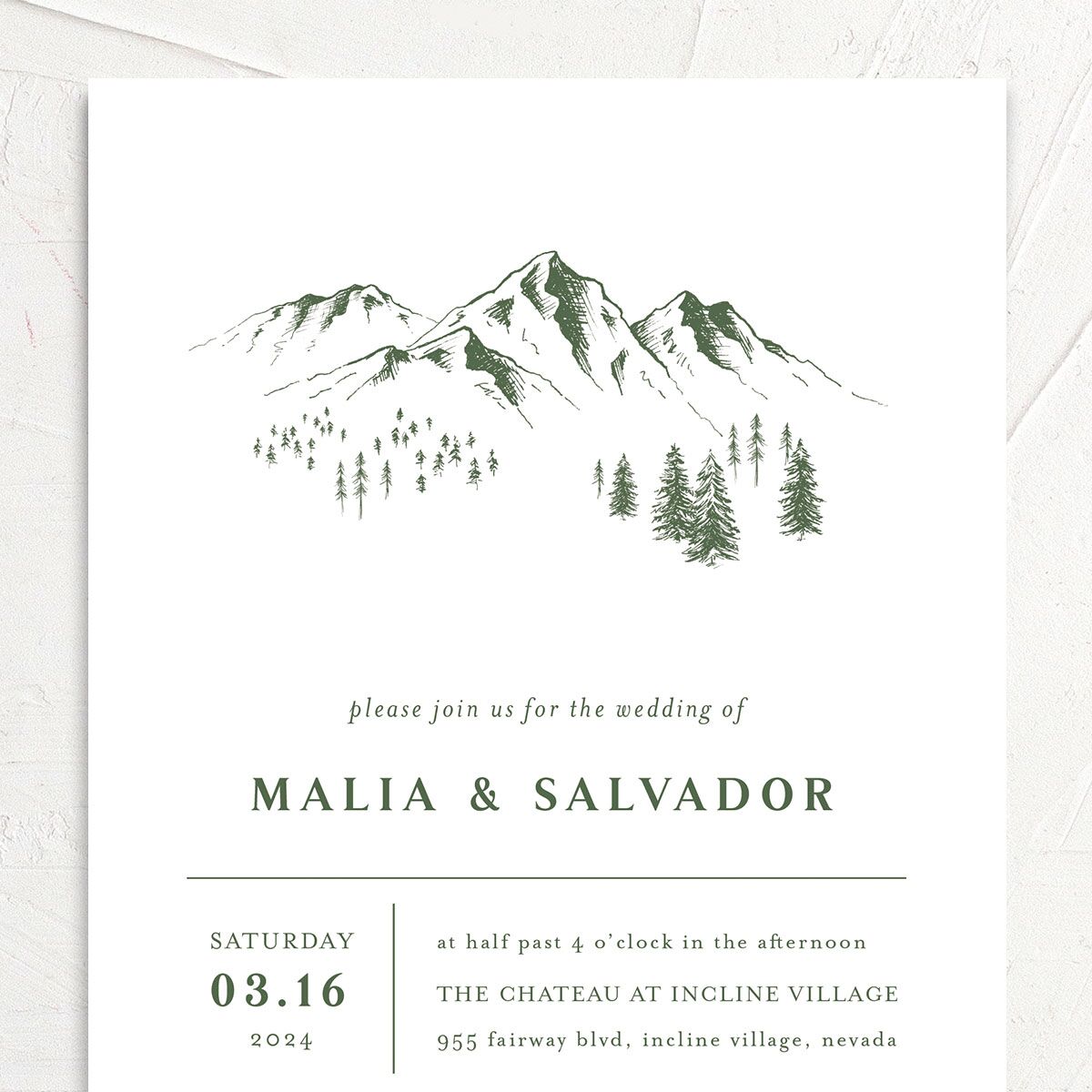 Etched Mountains Wedding Invitations Hunter Green Signature No