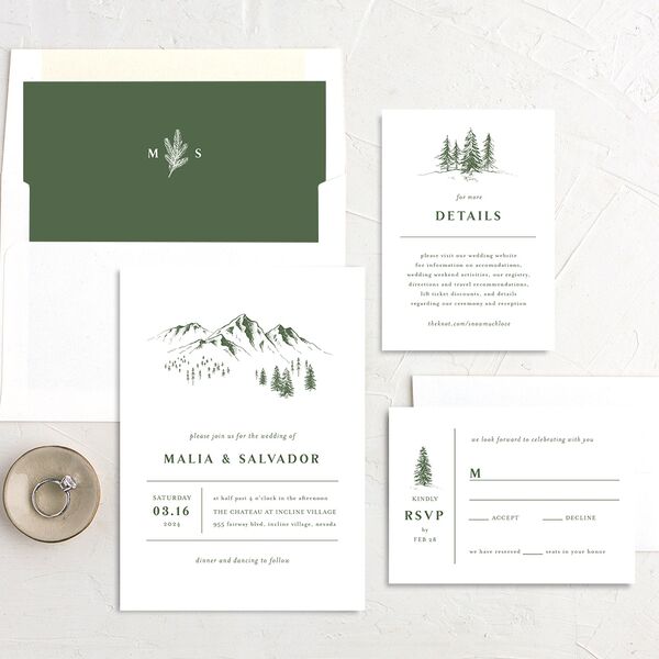 Etched Mountains Wedding Invitations Hunter Green Signature No