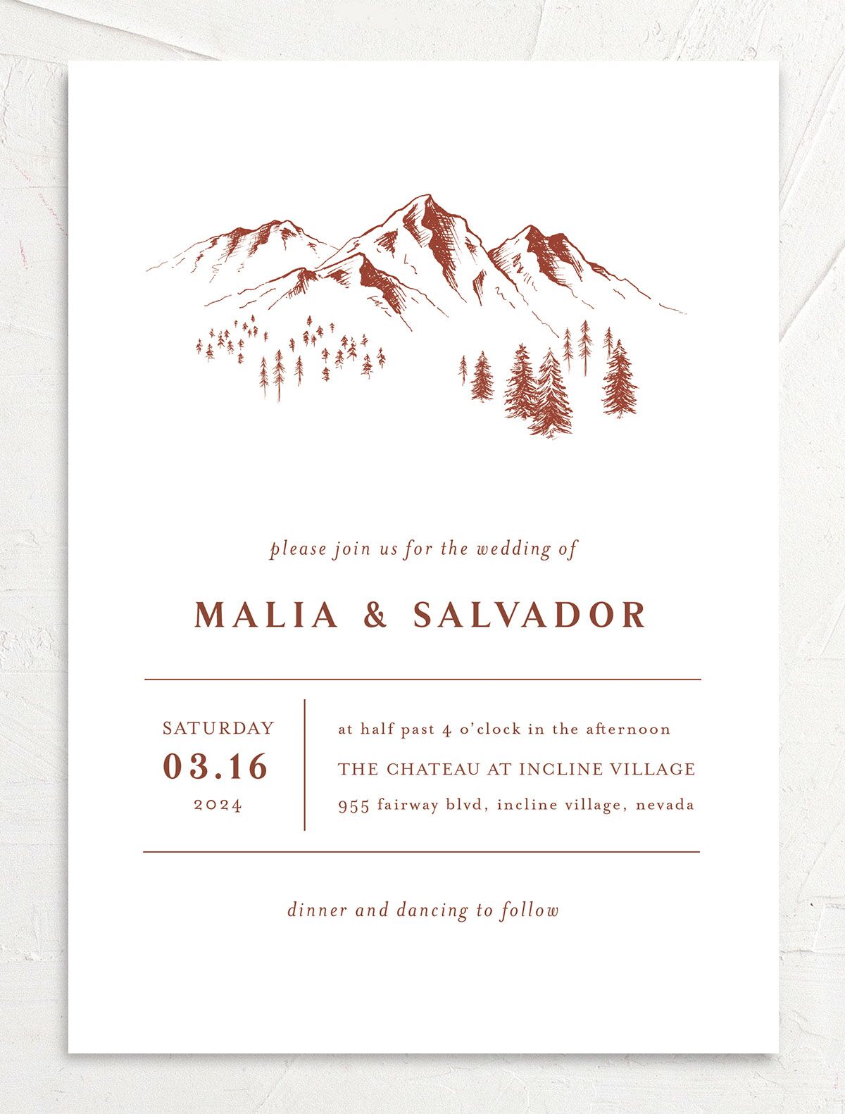 Etched Mountains Wedding Invitations front