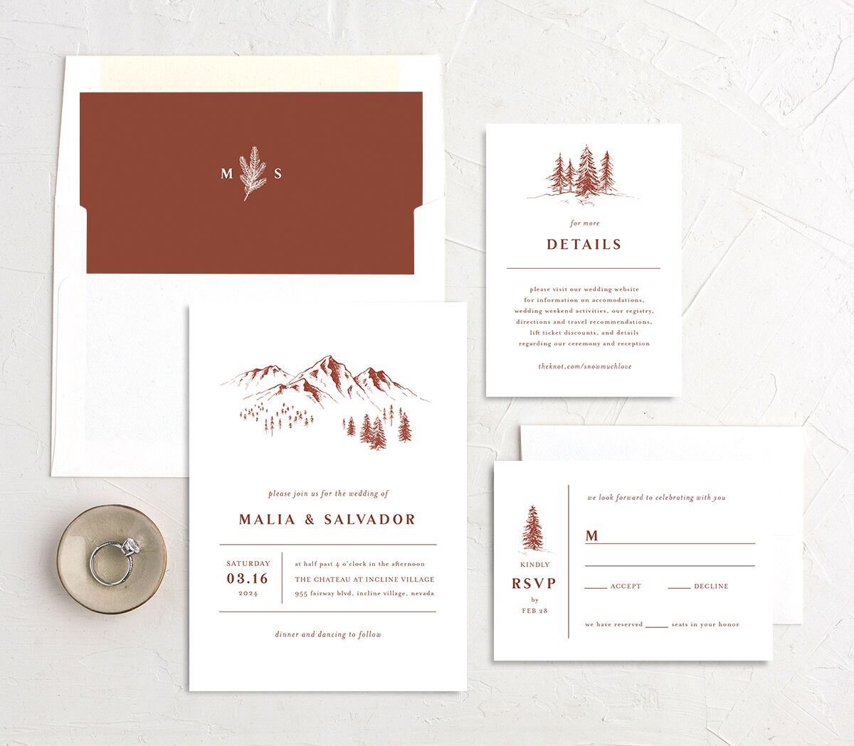 Etched Mountains Wedding Invitations suite
