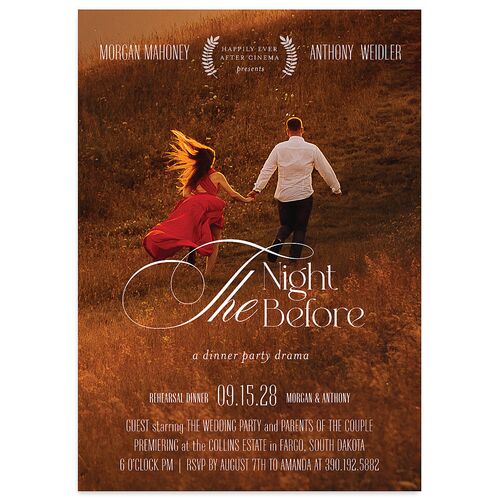 Romantic Movie Poster Rehearsal Dinner Invitations Navy Signature Blank Standard