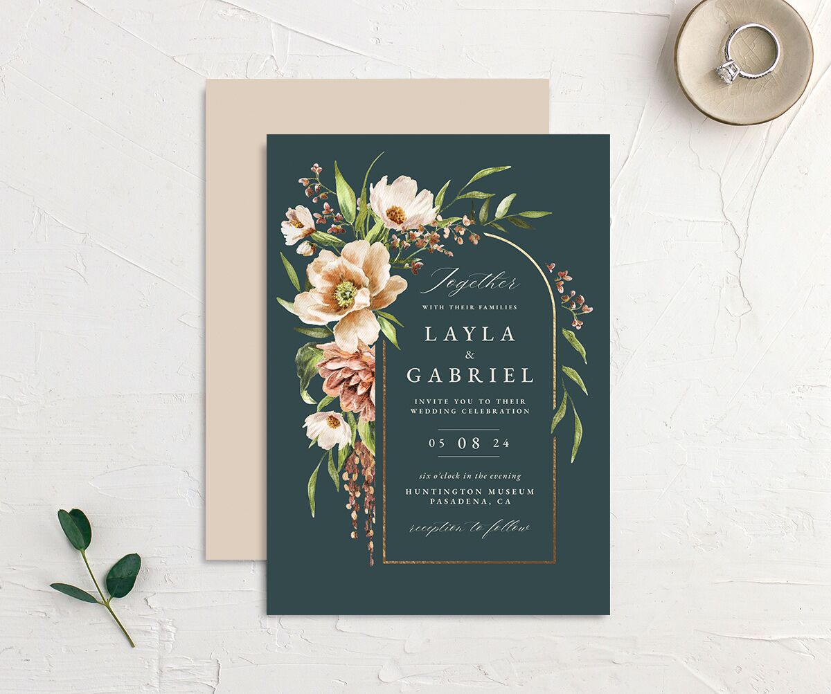 Floral Arch Foil Wedding Invitations Gold Moss Signature No
