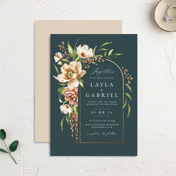 Floral Arch Foil Wedding Invitations Gold Moss Signature No