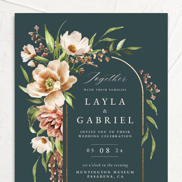 Floral Arch Foil Wedding Invitations Gold Moss Signature No