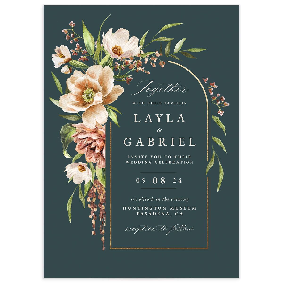 Floral Arch Foil Wedding Invitations