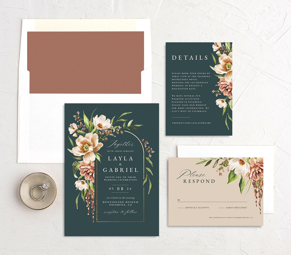 Floral Arch Foil Wedding Invitations Gold Moss Signature No