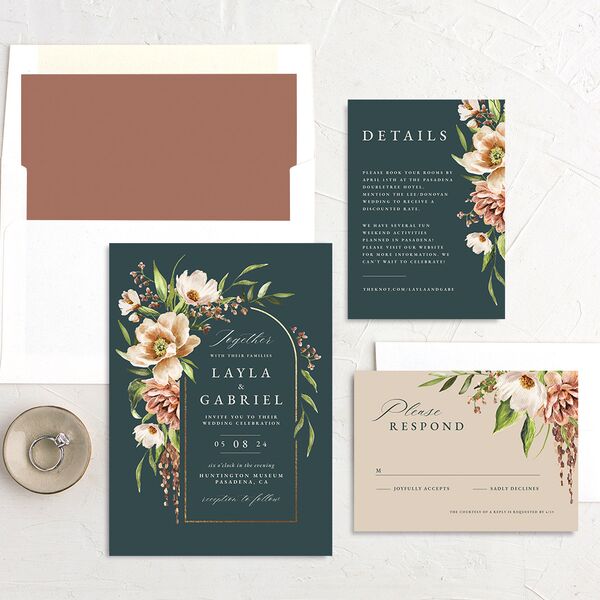 Floral Arch Foil Wedding Invitations Gold Moss Signature No