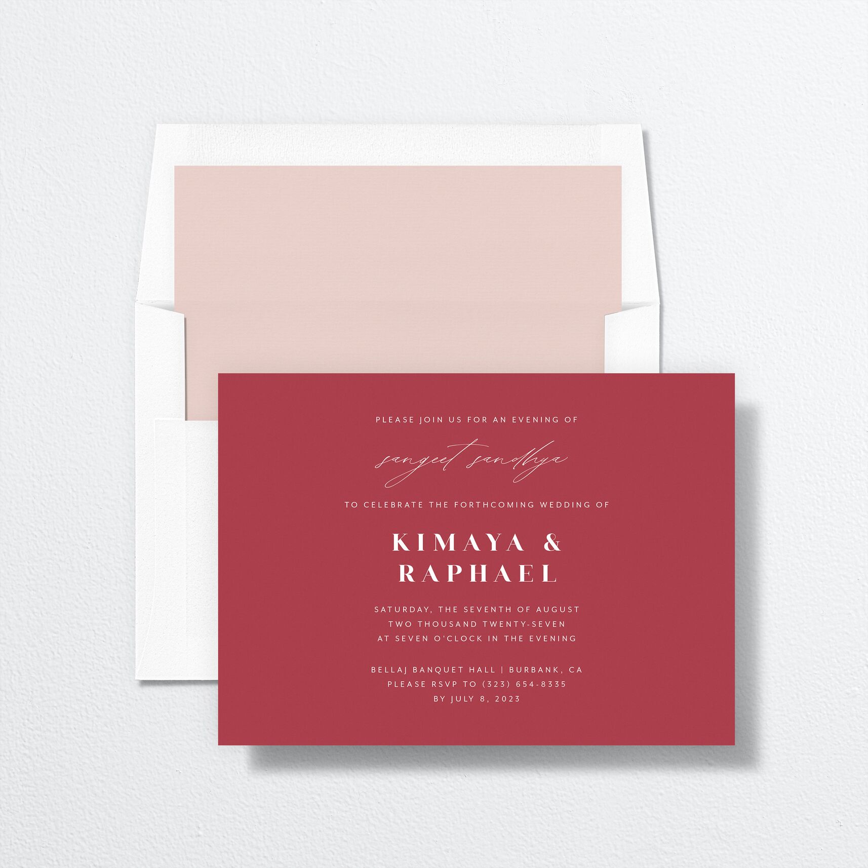 Floral Canopy Bridal Shower Invitation envelope-and-liner in red