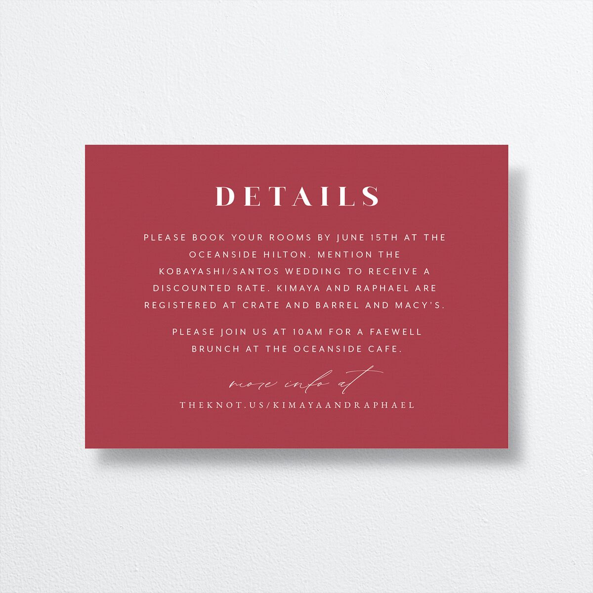 Floral Canopy Wedding Enclosure Card front in red