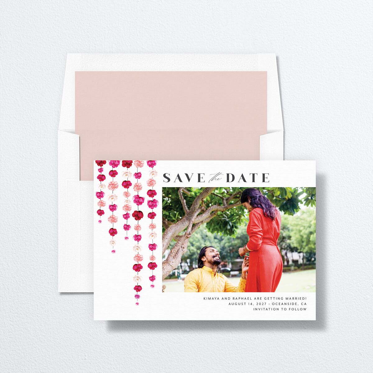 Floral Canopy Save the Date Card envelope-and-liner
