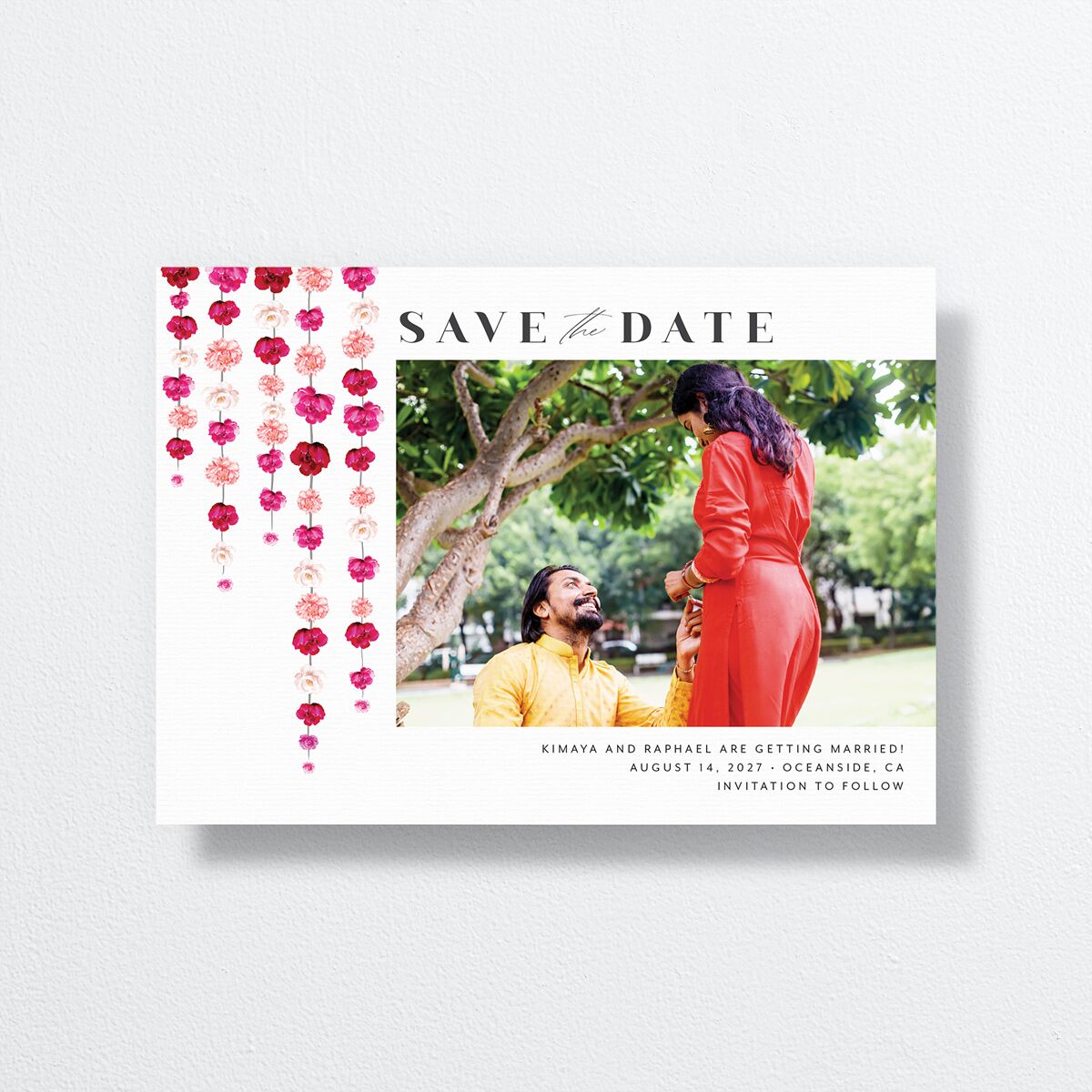 Floral Canopy Save the Date Card front in red