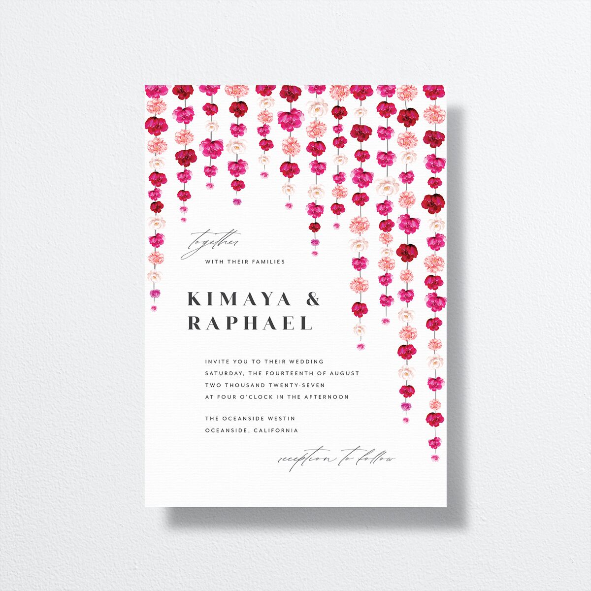 Floral Canopy Wedding Invitations front in red
