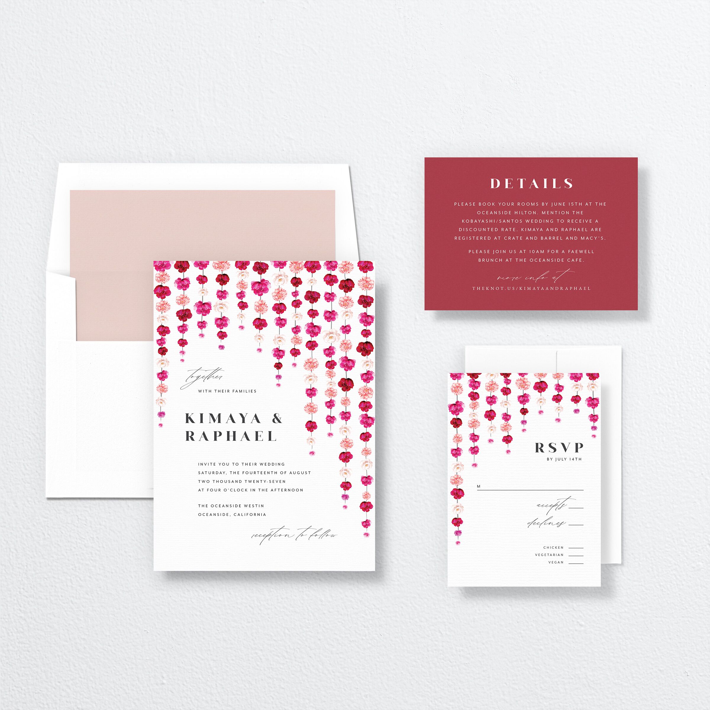Floral Canopy Wedding Invitations suite in red