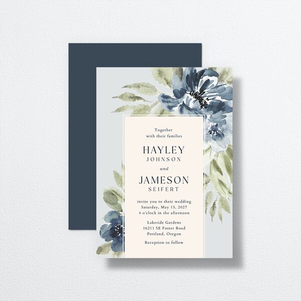 Floral Cascade Wedding Invitations Ice Blue Signature Blank No