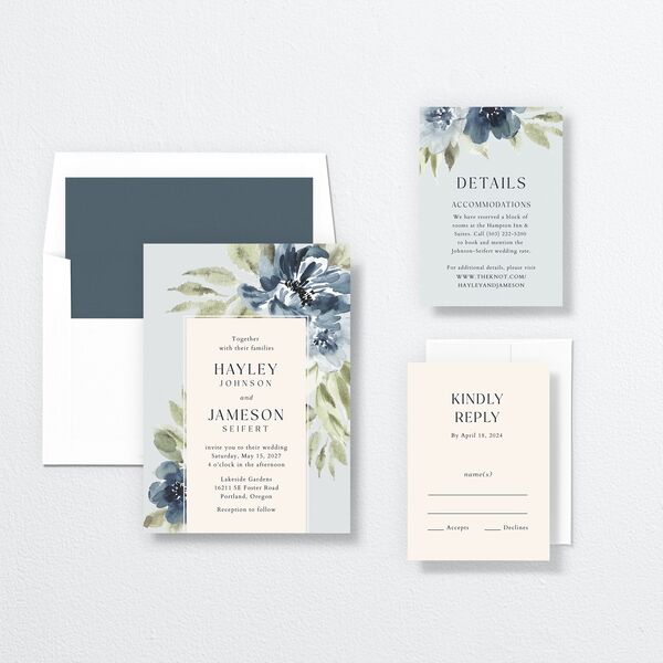 Floral Cascade Wedding Invitations Ice Blue Signature Blank No