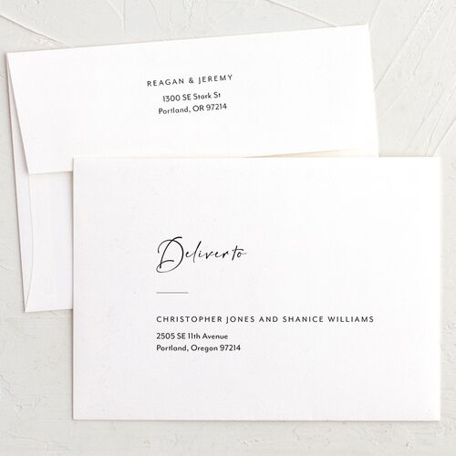 Modern Arc Rehearsal Dinner Invitation Envelopes White Standard Pure White Both Recipient and Return Addresses