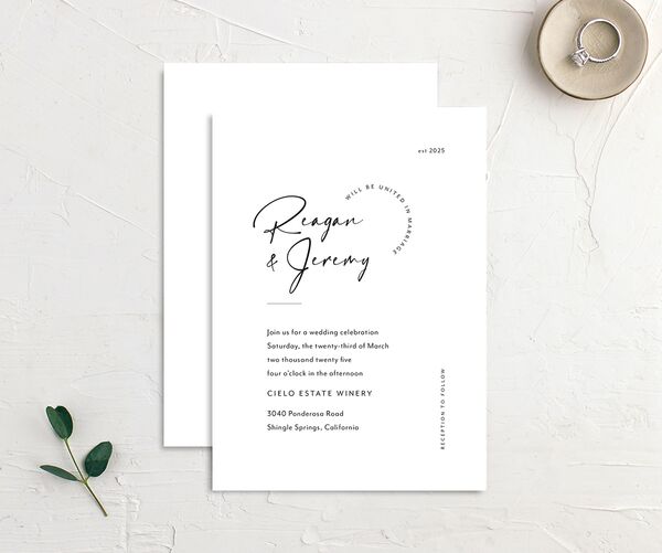 Modern Arc Wedding Invitations front-and-back in White