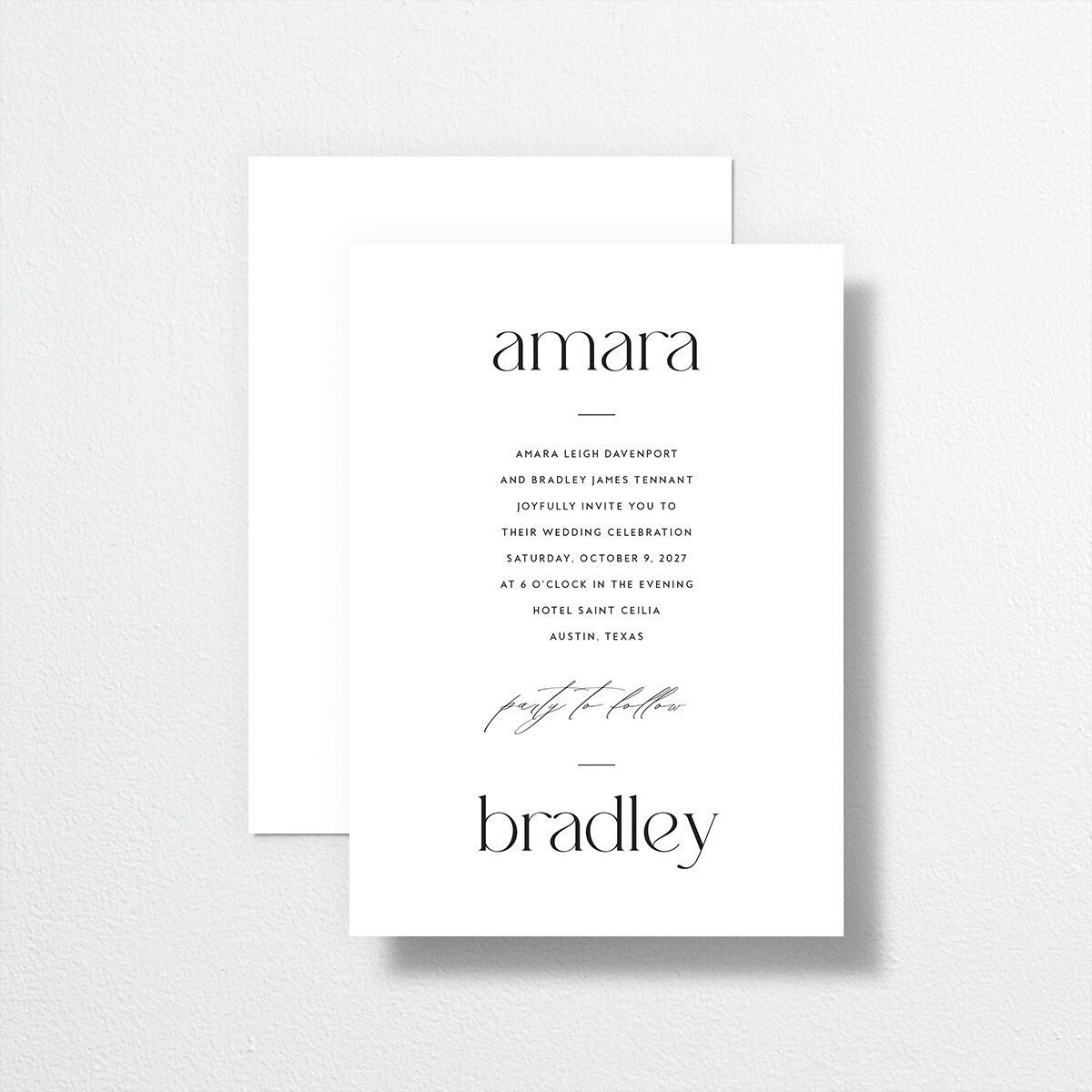 Modern Balance Wedding Invitations front-and-back in Black
