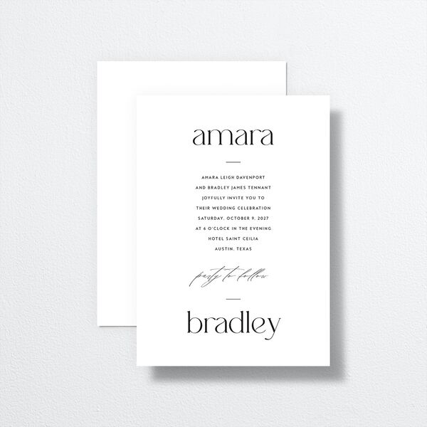 Modern Balance Wedding Invitations front-and-back in Black