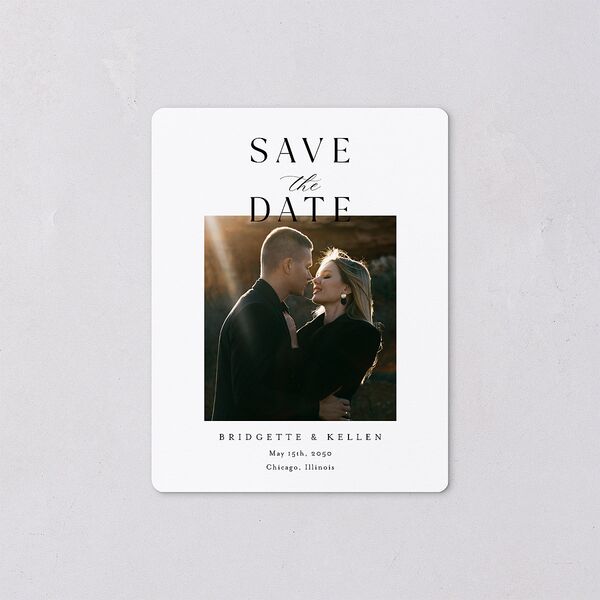 Timeless Typography Save The Date Magnets Pure White Magnet Paper