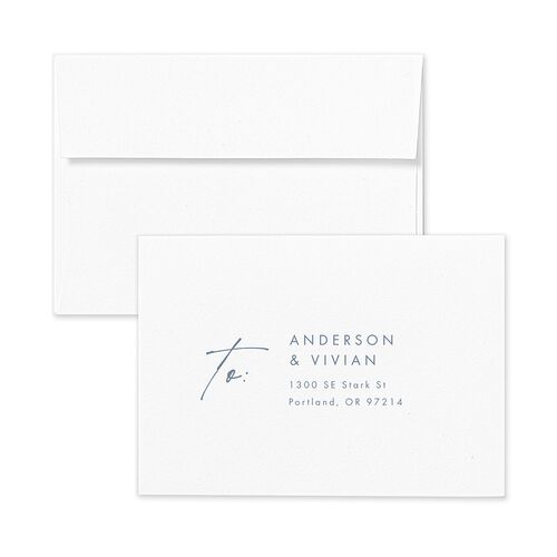 Simply Script Response Card Envelopes White Dusty Blue Return Address Signature Standard