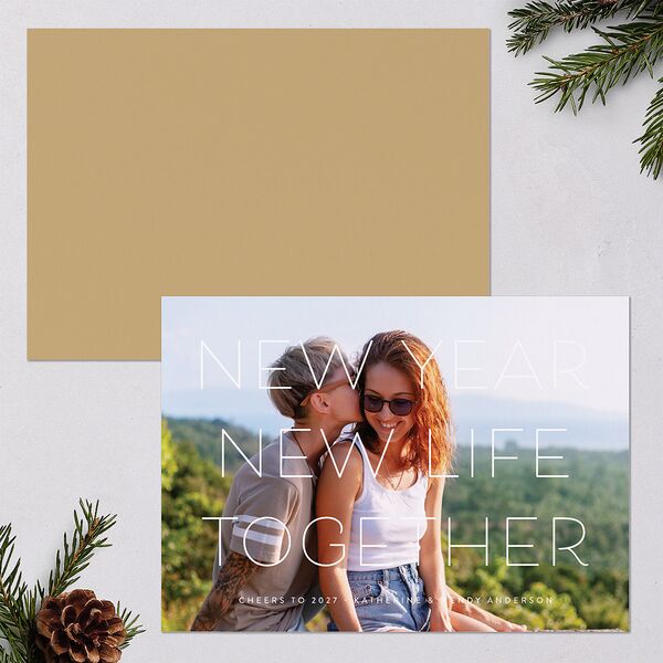 Bright New Year Holiday Cards Tan Signature Blank Standard Landscape