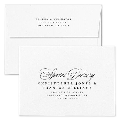 Modern Classic Picture Portrait Save The Date Card Envelopes White Pure White Both Recipient and Return Addresses Signature Standard