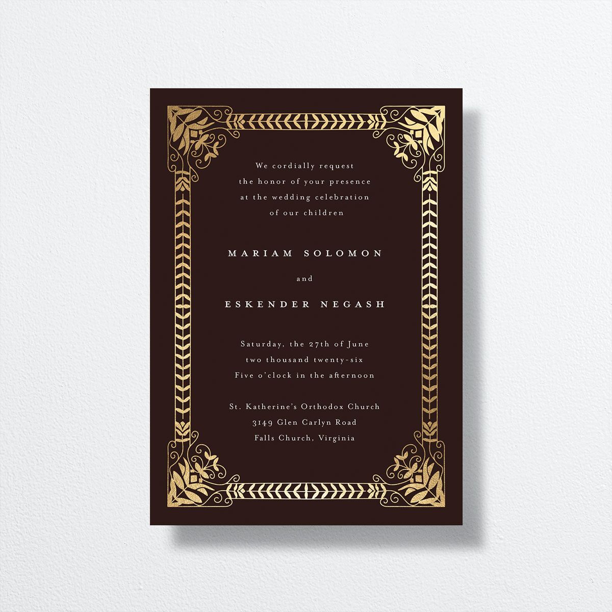Gilded Tapestry Wedding Invitations front in purple