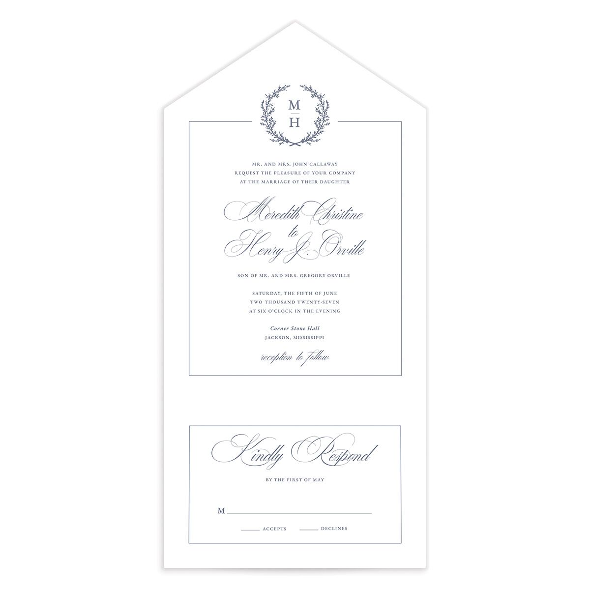 Monogram Branches All-in-One Wedding Invitations