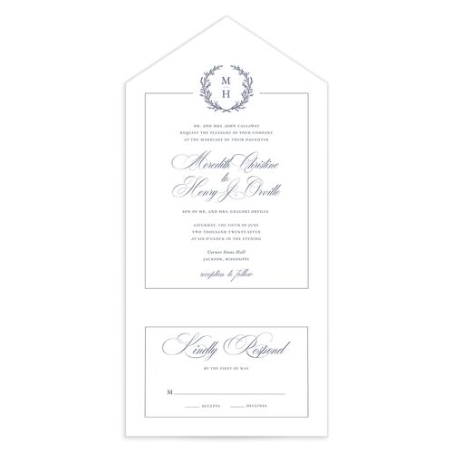 Monogram Branches All-in-One Wedding Invitations - Blue