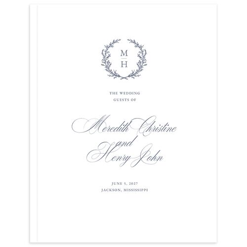 Monogram Branches Wedding Guest Book Regency Blue