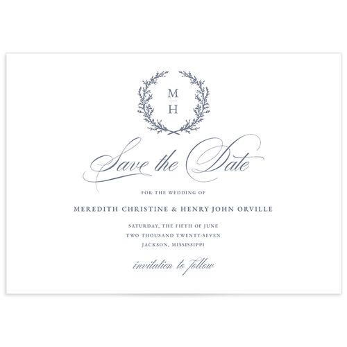 Monogram Branches Save The Date Cards - Blue