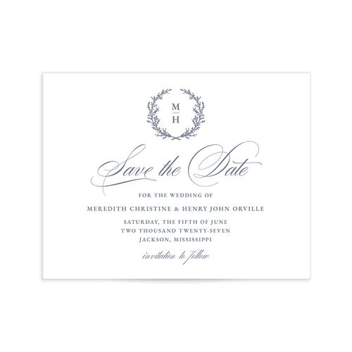 Monogram Branches Save the Date Petite Cards - Blue