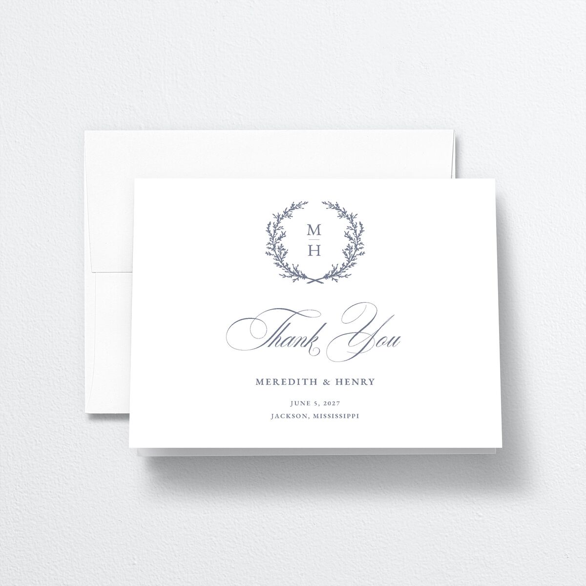 Monogram Branches Thank You Cards Regency Blue