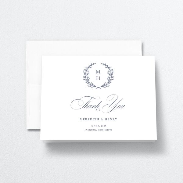 Monogram Branches Thank You Cards Regency Blue