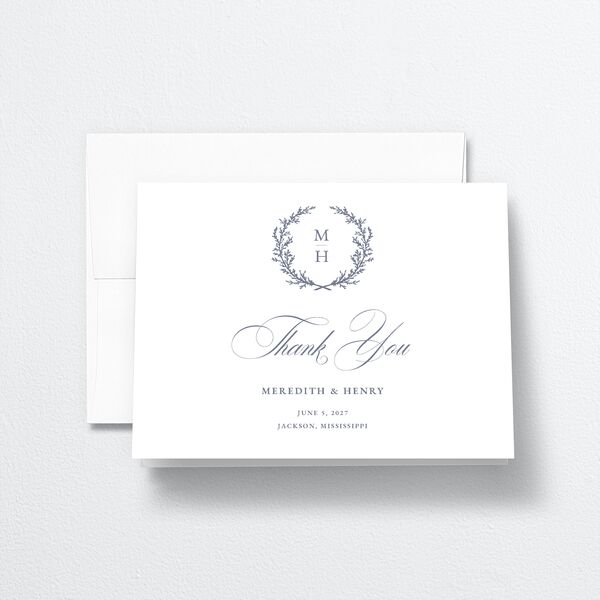 Monogram Branches Thank You Cards Regency Blue