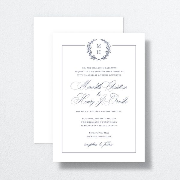 Monogram Branches Wedding Invitations Regency Blue Signature No Standard