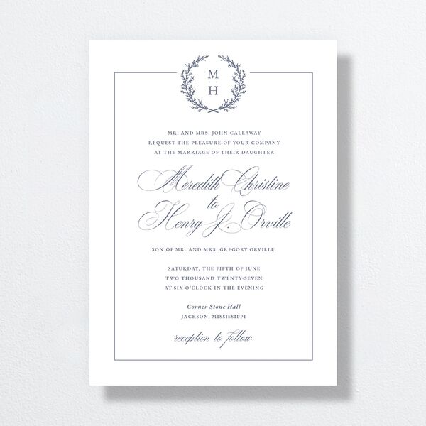 Monogram Branches Wedding Invitations Regency Blue Signature No Standard