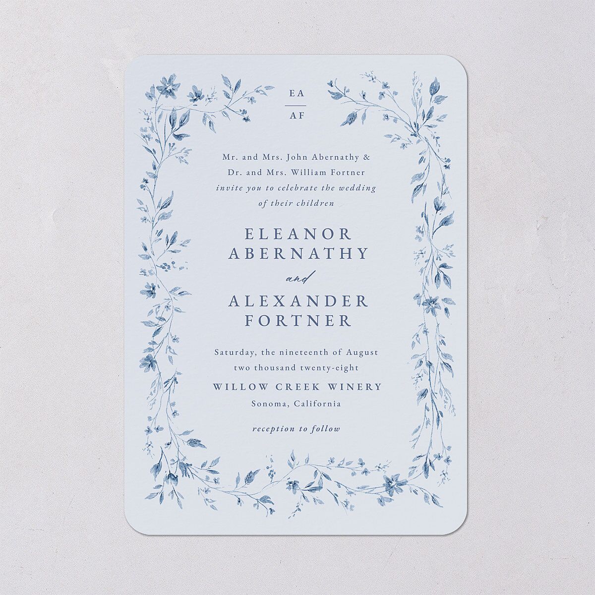 Timeless Floral Wedding Invitations Dusty Blue Signature Blank No Rounded