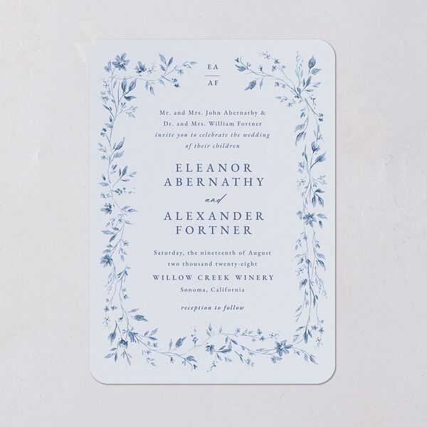 Timeless Floral Wedding Invitations Dusty Blue Signature Blank No Rounded
