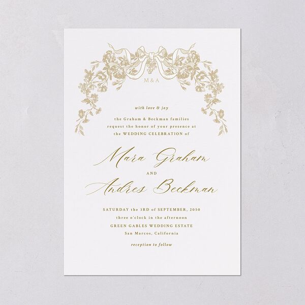 Antique Botanical Garland Wedding Invitations Champagne Signature Blank No Standard