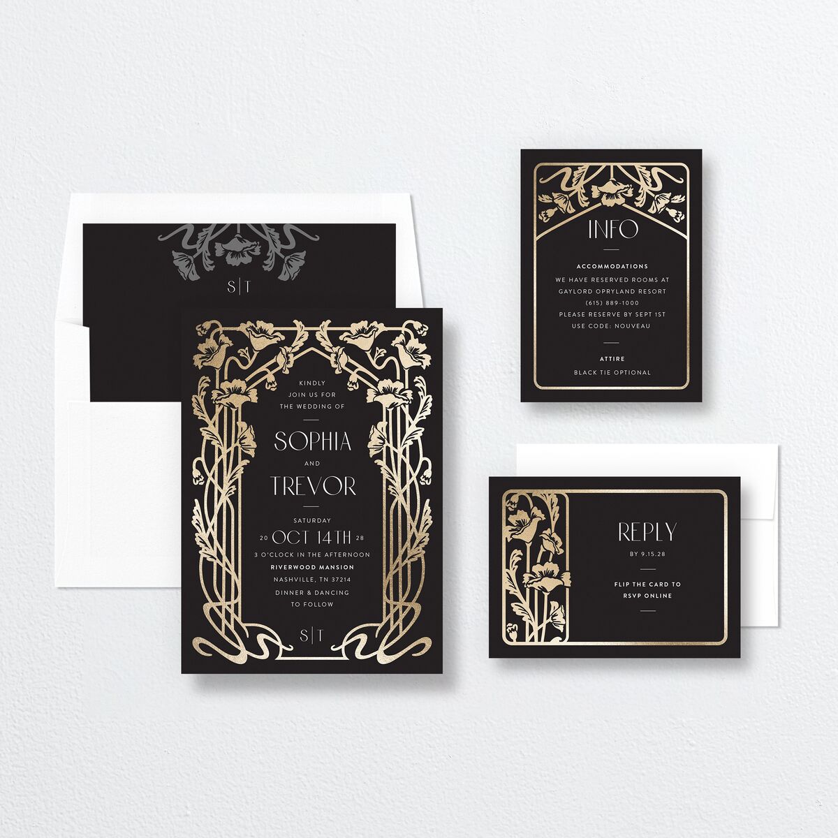 Gilded Nouveau Wedding Invitations Gold Licorice Signature No Standard