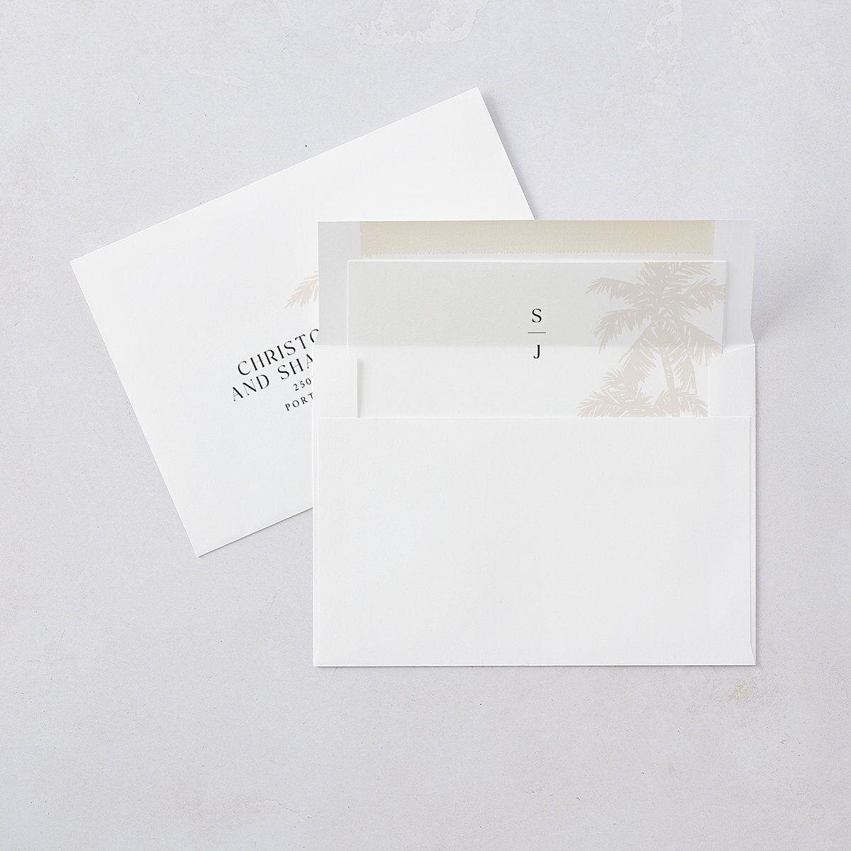 Classic Palm Trees Foil Wedding Invitations Gold Pure White Signature Blank No Standard