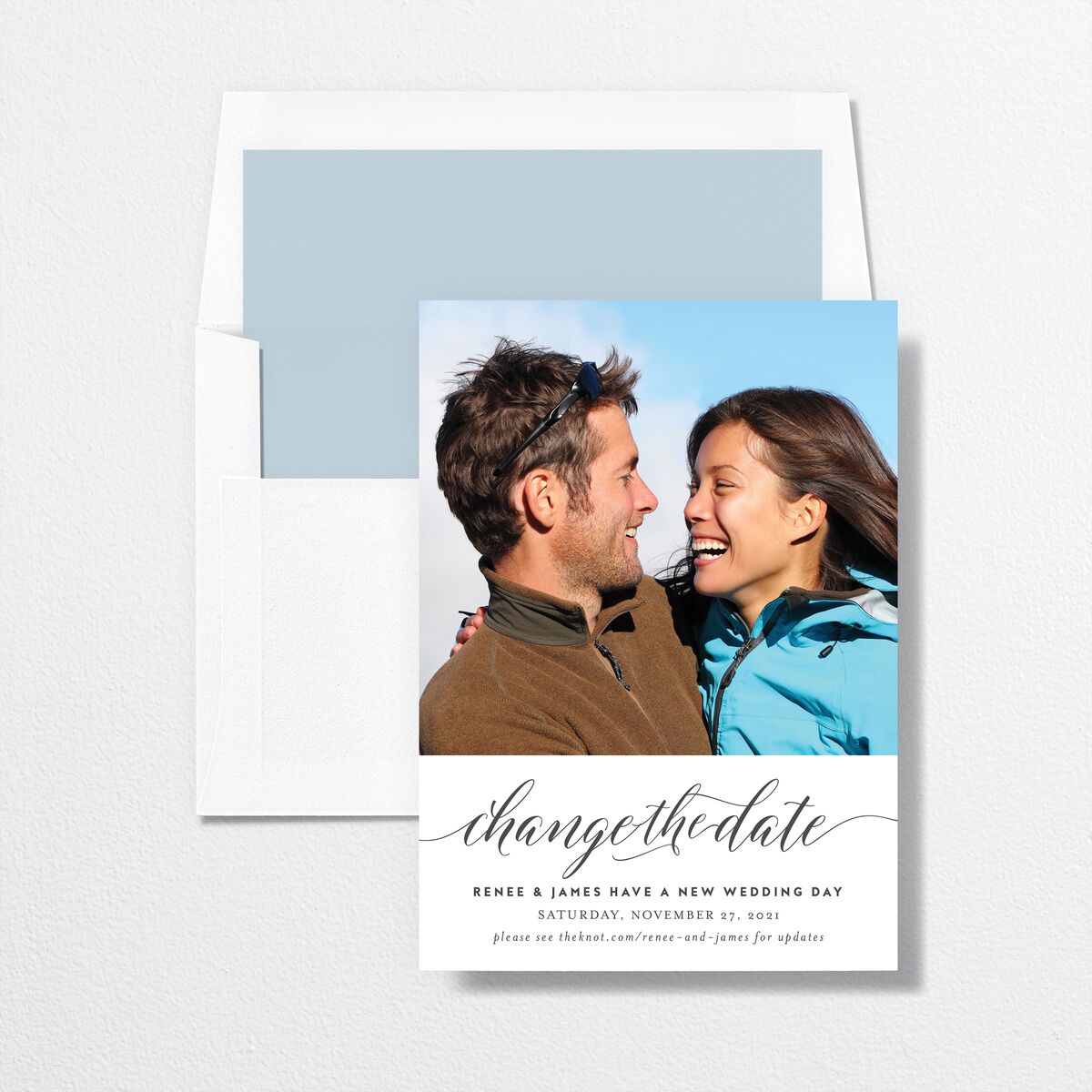 Styled Script Change the Date Card Medieval Grey Signature