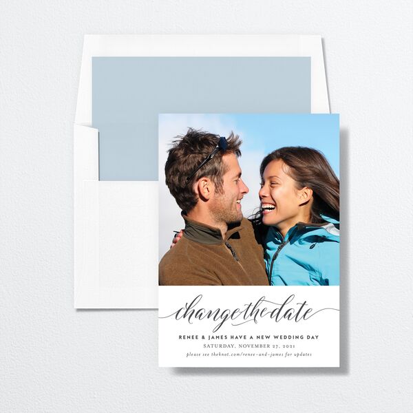 Styled Script Change the Date Card Medieval Grey Signature