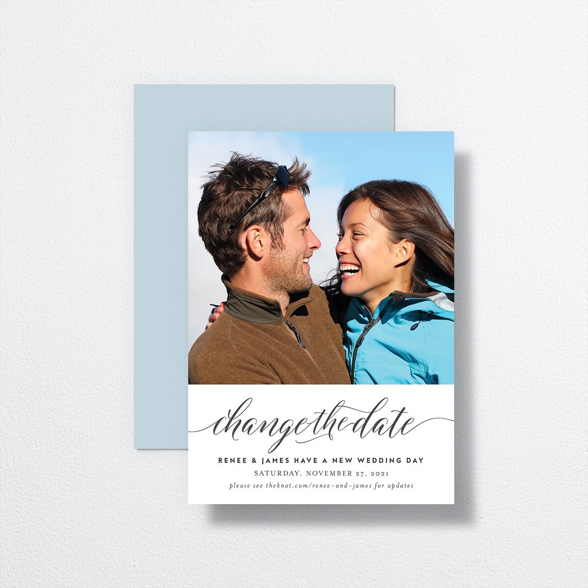 Styled Script Change the Date Card Medieval Grey Signature