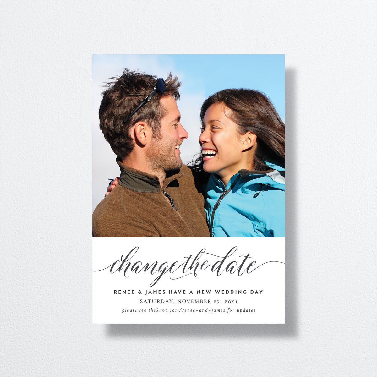 Styled Script Change the Date Card Medieval Grey Signature