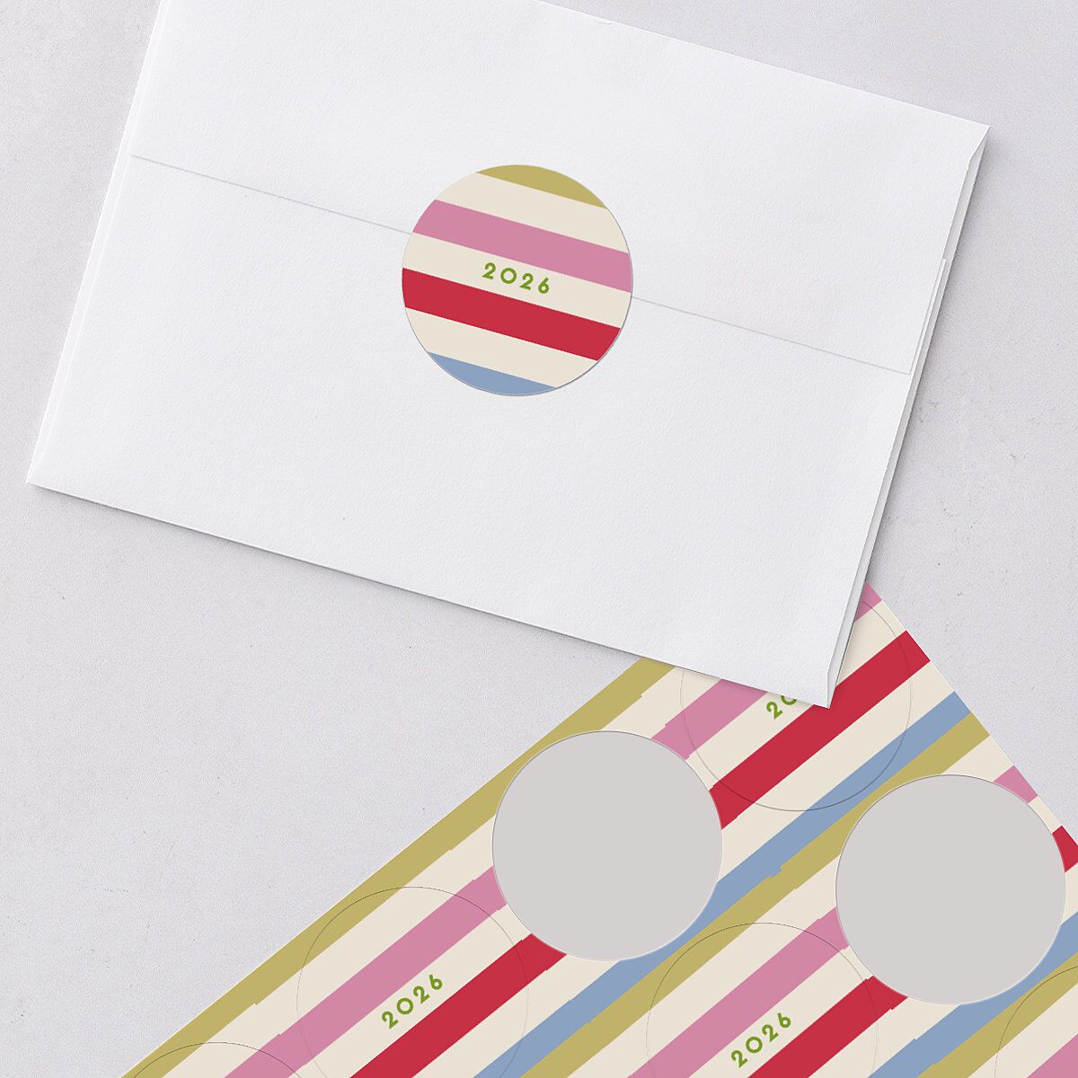 Eclectic Vintage Stripes Holiday Stickers Linen Circle